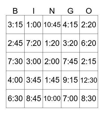 Time Bingo Card