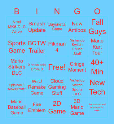 Nintendo Direct Bingo Card