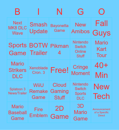 Nintendo Direct Bingo Card