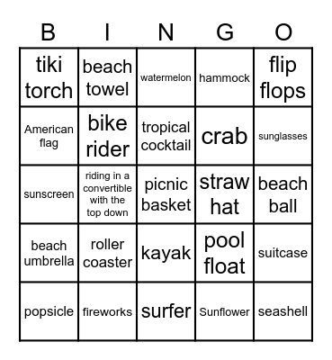 It's Summertime Bingo! Bingo Card