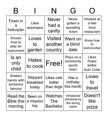 CYA MINGLE Bingo Card