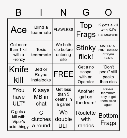 Valorant Bingo Card