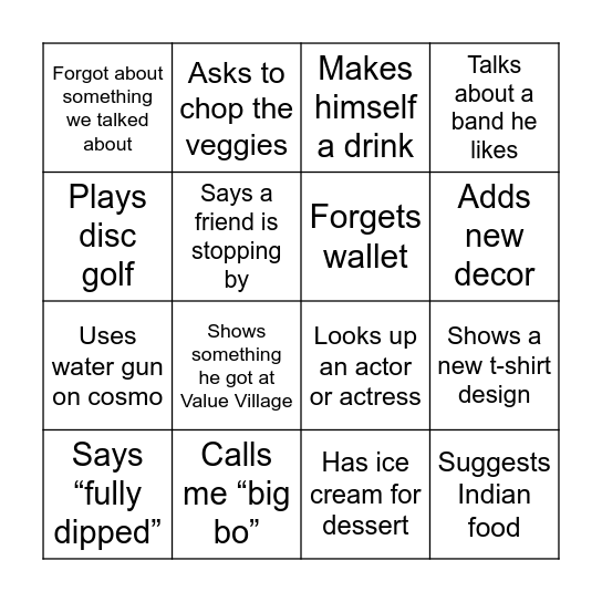 Johnny Bingo Card