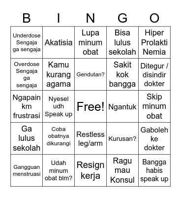 Mental illness problems Bingo Card