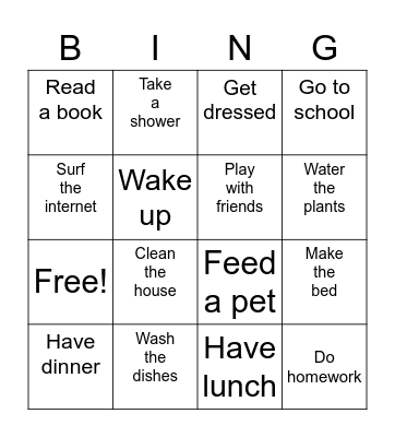 Daily routine Bingo Card