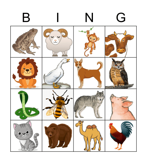 Animals Bingo Card