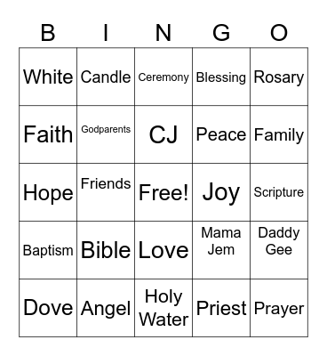 CLAY JACKSON'S BAPTISMAL Bingo Card