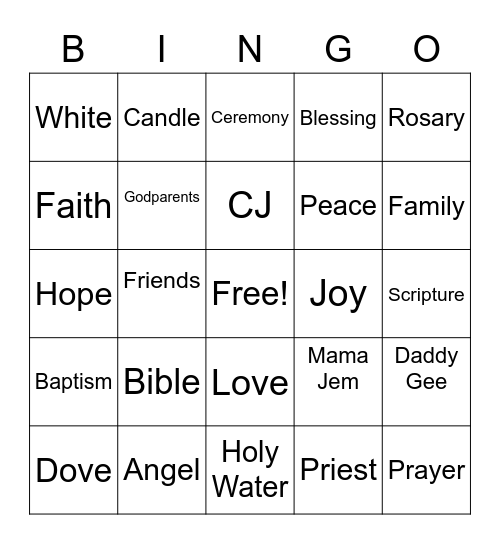 CLAY JACKSON'S BAPTISMAL Bingo Card