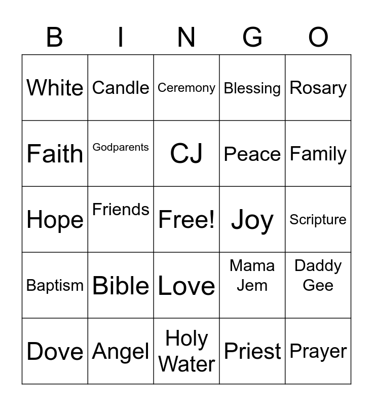 CLAY JACKSON'S BAPTISMAL Bingo Card