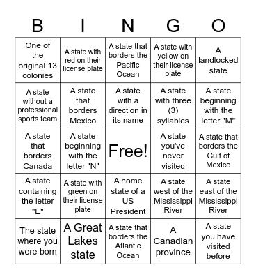 License Plate Bingo Card