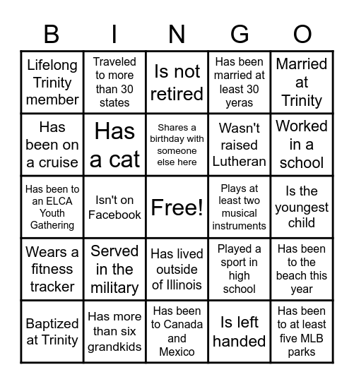 Trinity Leadership Bingo Card