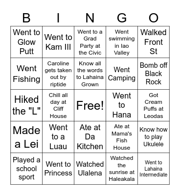 Maui Bingo Card