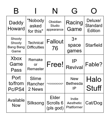 Xbox - Bethesda Showcase 2022 Bingo Card