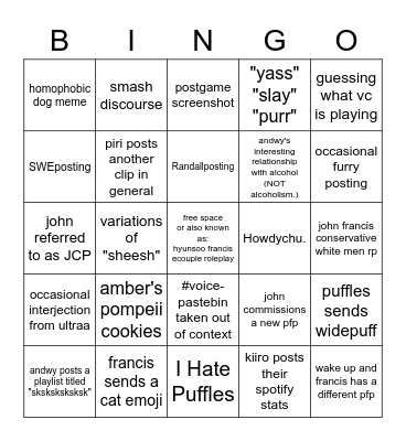 penge platoon bingo Card