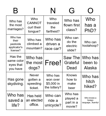 FHS Class of 1982 Bingo Card