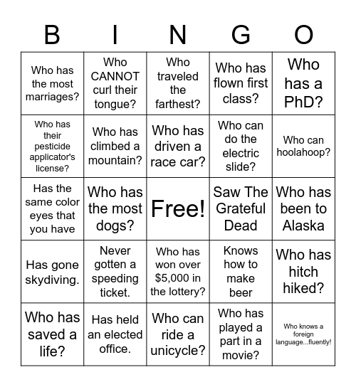 FHS Class of 1982 Bingo Card