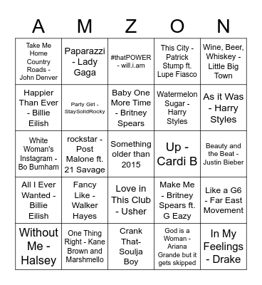 Crossdock Music Bingo Card