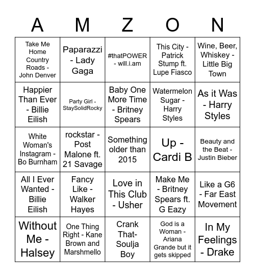 Crossdock Music Bingo Card