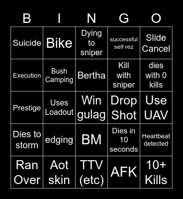 Big Puffer Warzone Bingo Card