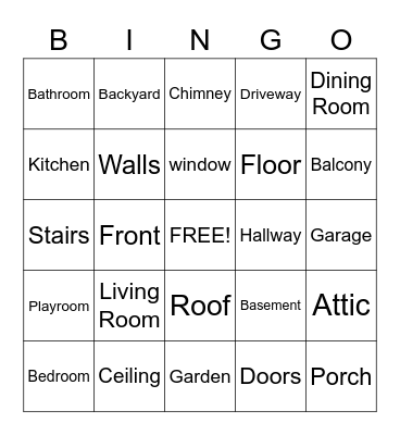 PARTS OF THE HOUSE Bingo Card