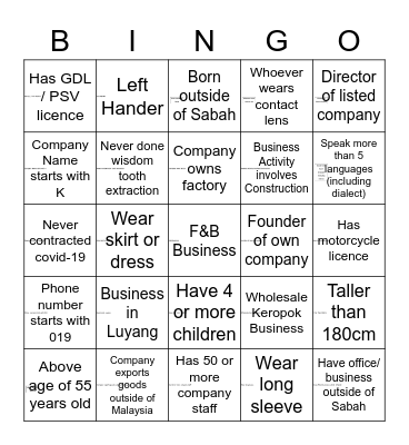 Ice Breaker Bingo Card