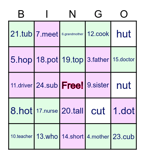 三年級英語賓果卡 U3 + U4 Bingo Card Bingo Card