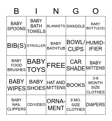 Baby BINGO Card