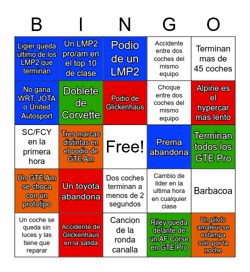 Bingo Le Mans 2022 Bingo Card