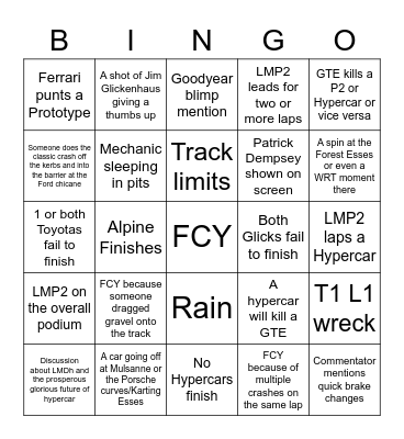 2022 Le Mans Bingo Card