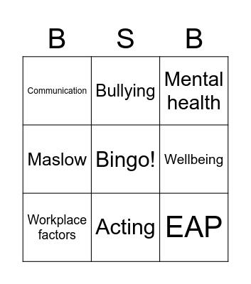 BSBPEF201 Support personal wellbeing in the workplace Bingo Card