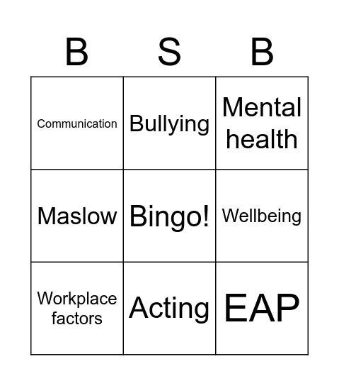 BSBPEF201 Support personal wellbeing in the workplace Bingo Card