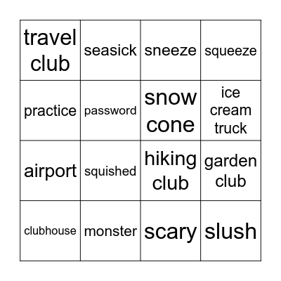 Club Monster Bingo Card