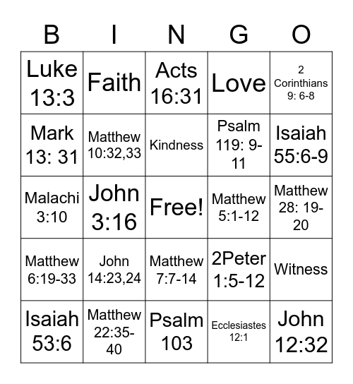 Verses to Live By Bingo Card