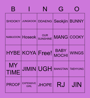 Bangtan Bingo Card