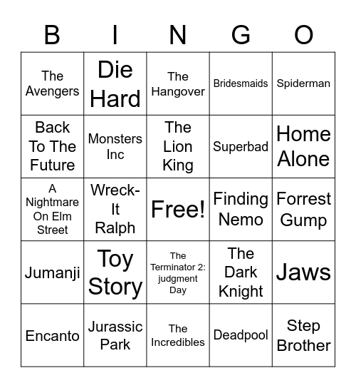 Movie Bingo Card