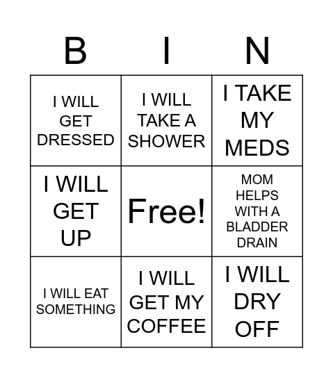 MONDAY MORNING Bingo Card