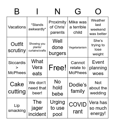Reunion Bingo Card