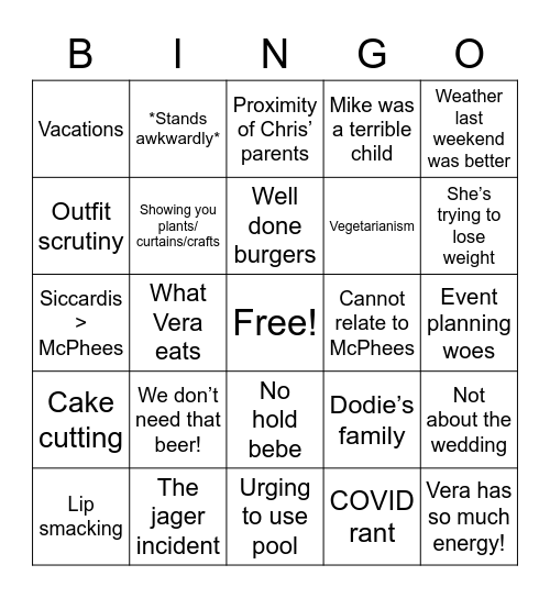 Reunion Bingo Card