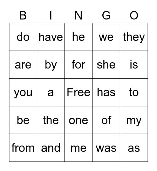 Fundations K Trick Words Bingo Card