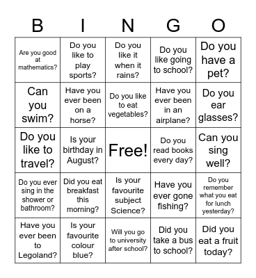 KNOWING YOU Bingo Card