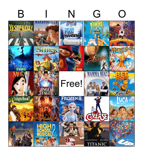New Movie Song Bingo Card