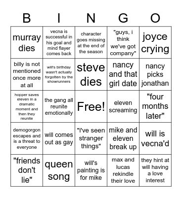 stranger things vol2 Bingo Card