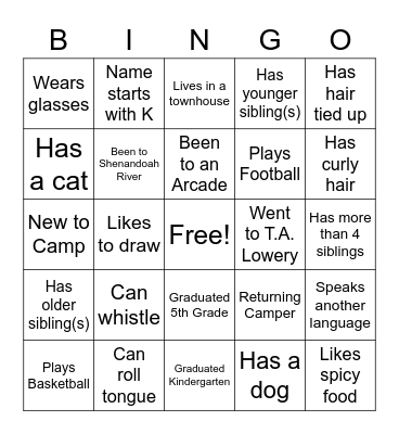 Get To Know You BINGO Card