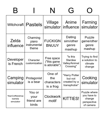 Wholesome Games Direct Bingo Card
