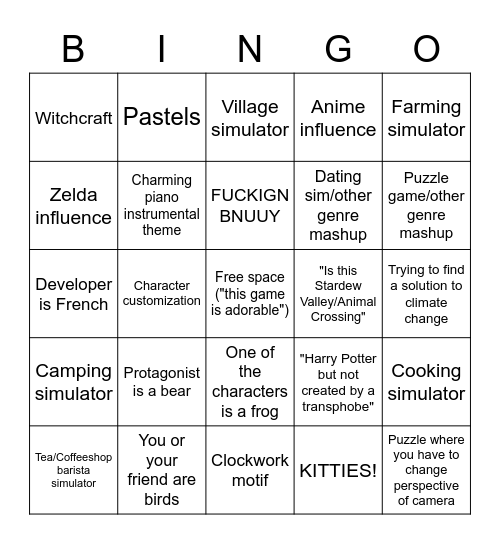 Wholesome Games Direct Bingo Card