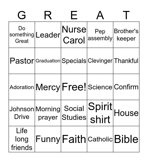 GREAT Bingo Card