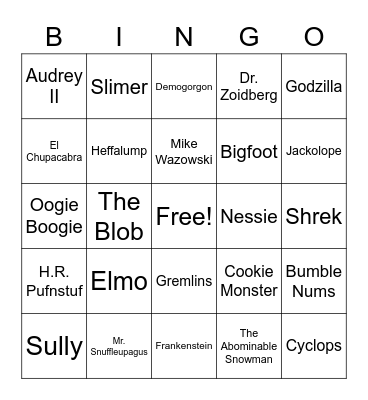 Famous Monsters Bingo Card