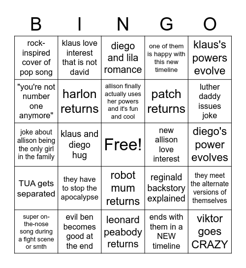 umbrella academy s3 Bingo Card