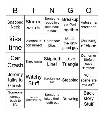 Broaster's Table read Vampire Diaries BIngo Card
