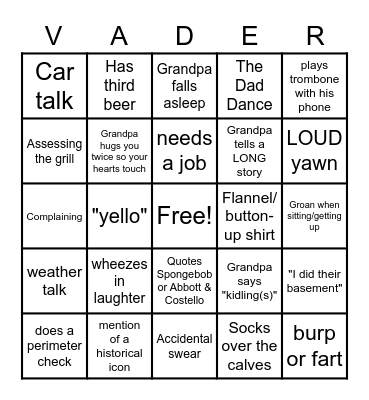 Father's Day Bingo Card